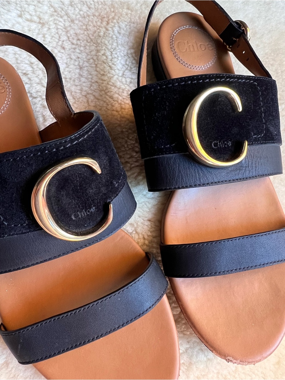 CHLOE C Slingback Sandals Sz 39 US 9 Suede Leather Black Chic Luxury Summer